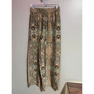 Chelsea & Theodore Boho Printed Wide Leg Pants Tassel Tie Waist Size S/P